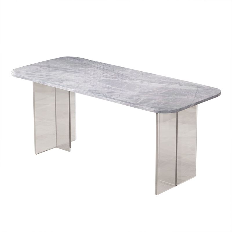 Rectangle Acrylic Base Dining Table Modern Stone Double Pedestal Table