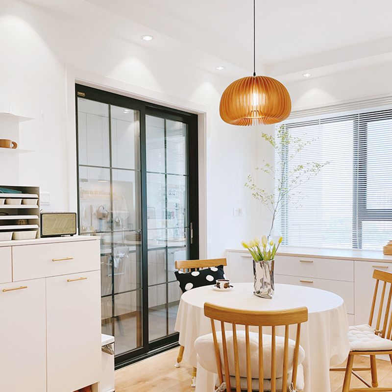 Modern Style Geometric Shape Pendant Wood 1 Light Hanging Lamp for Dinning Room