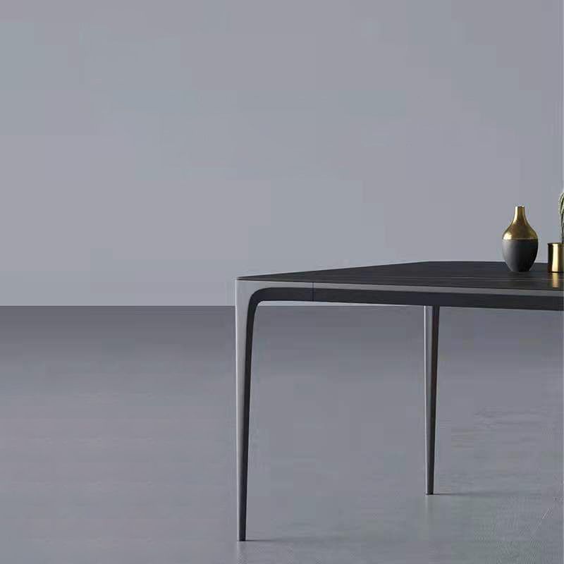 Modern Sintered Stone Black Dining Table Set with Rectangle Table and Metal Base Formal Dining Set
