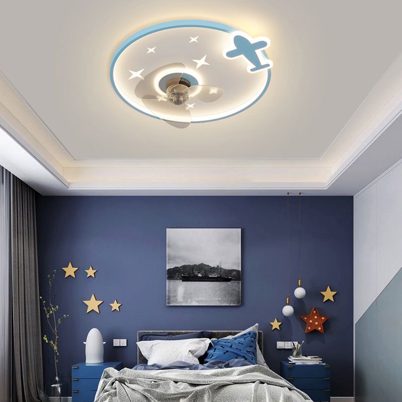 3-Blade LED Ceiling Fan Metallic Polish Finish Children Fan with Light for Hallway