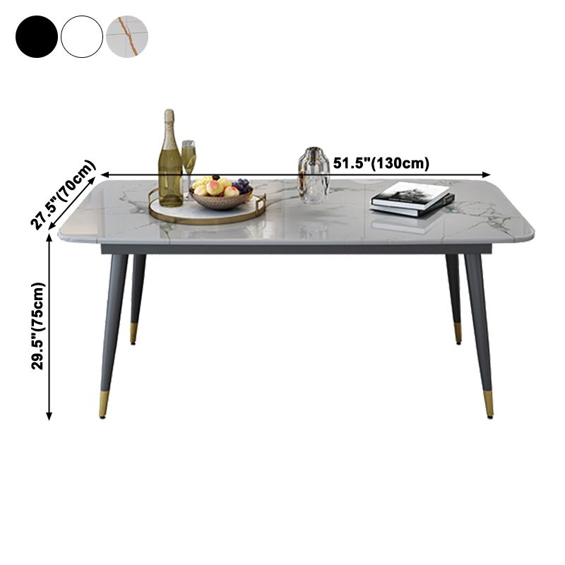 Traditional Luxury Rectangle Dining Table Sintered Stone Table with 4 Black Legs for Dining Room