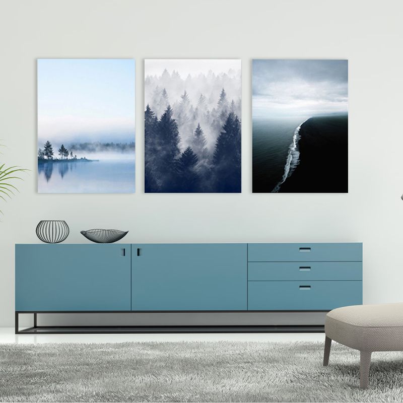 Canvas Textured Art Print Modern Forest Landscape Painting, Multiple Sizes, Set of Three