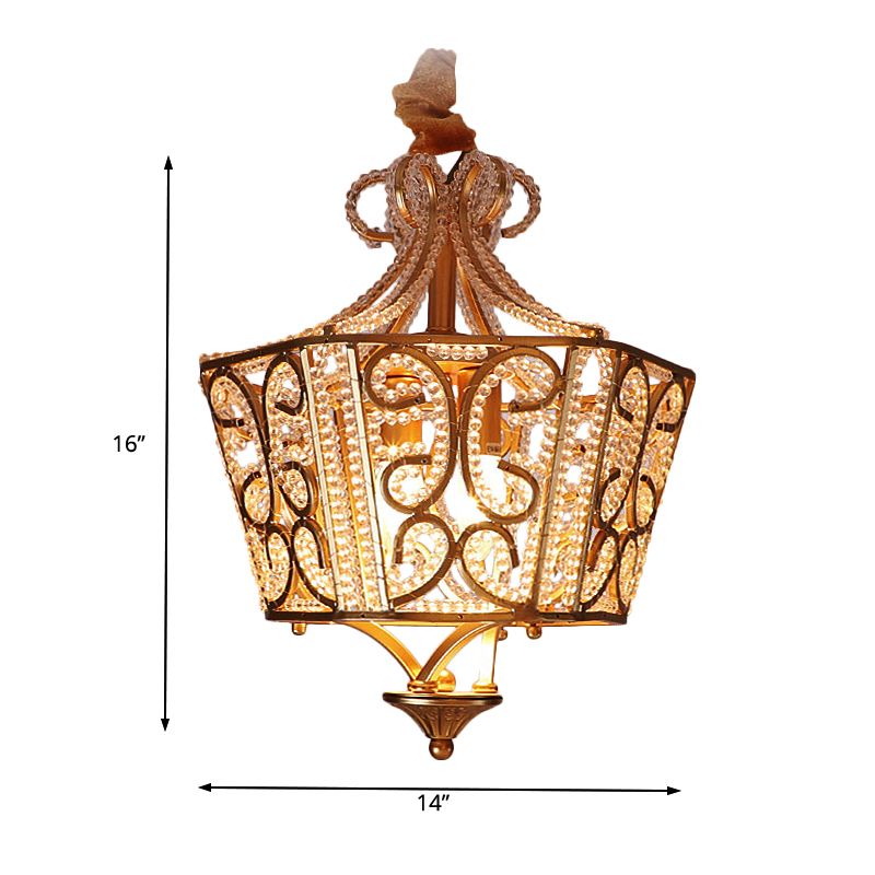 Lantern Crystal Chandelier Lighting Rustic 2 Lights Bedroom Pendant Lighting in Gold