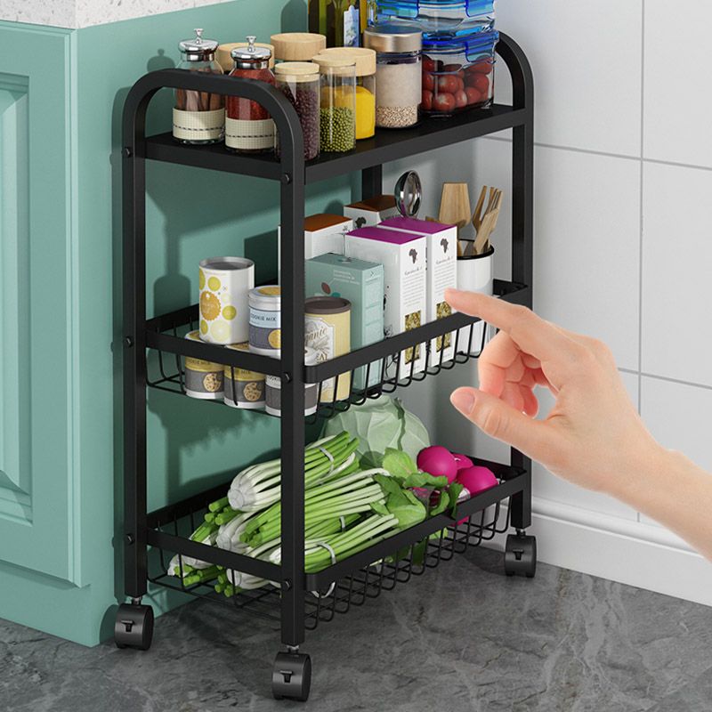 Open Storage Prep Table with Basket Kitchen Trolley in Black