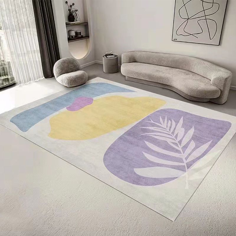 Grey Color Block Rug Polyester Nordic Rug Washable Rug for Drawing Room