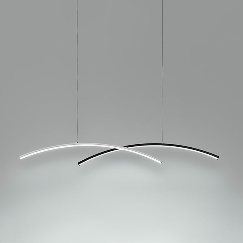 Nordic Modern Chandelier Lamp Linear Black and White Island Pendant for Dining Room