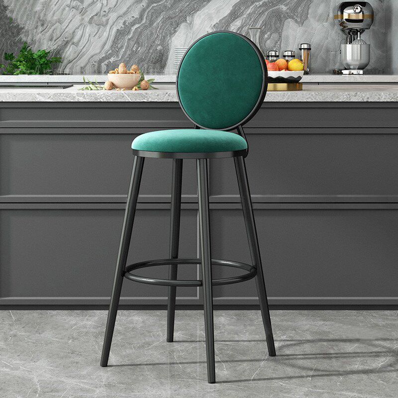 Glam Armless Backrest Counter Stool Steel Bookstore Bar Stool with Velvet Cushion