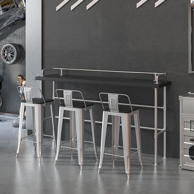 Industrial Black Wood Pub Table with Rectangle Table Top Silver Trestle Table - 42" H