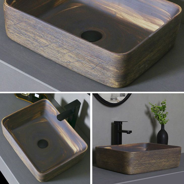 Traditional Bathroom Sink Porcelain Oval-Shape Vessel Lavatory Sink with Pop-Up Drain