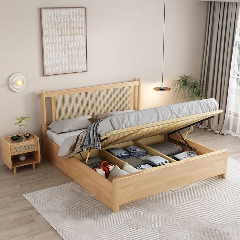 Solid Wood Standard Bed Solid Color Tropical Panel Bed With Custom Gold Legs