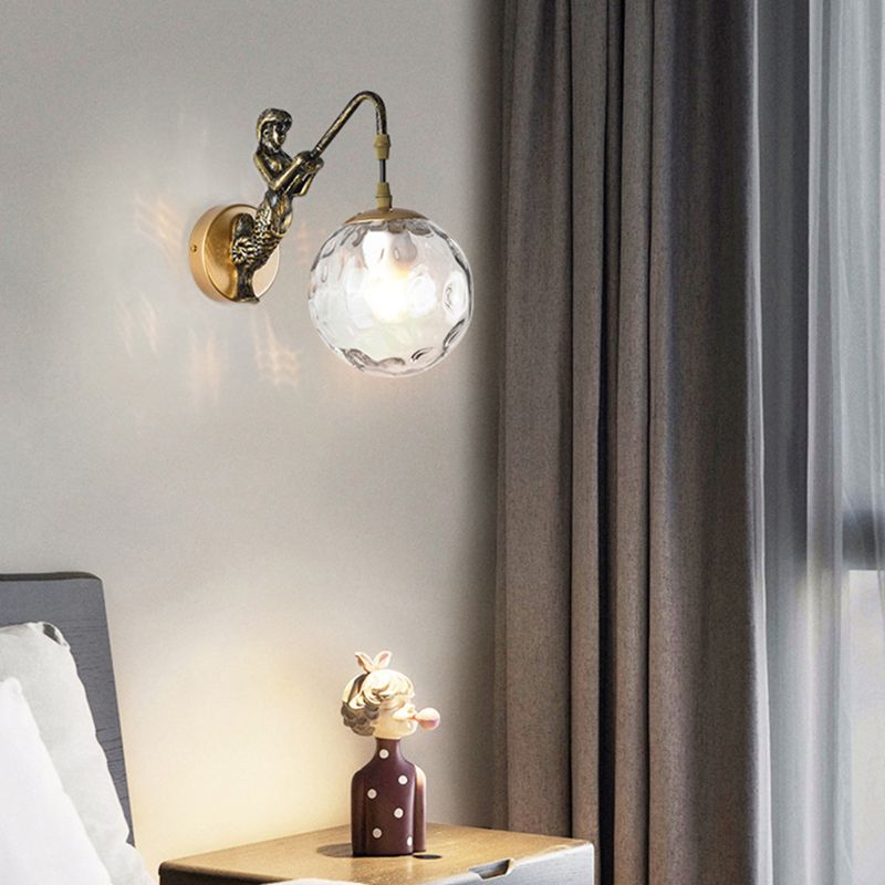 Industrial Style Globe Shape Wall Sconce Glass 1 Light Sconces for Bedroom