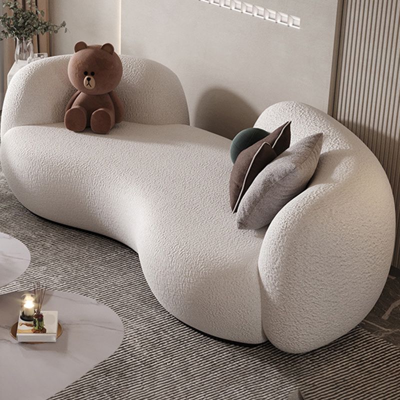 Contemporary Tuxedo Arm Sofa Fabric Sofa in White, Tight Back Curved Sofa