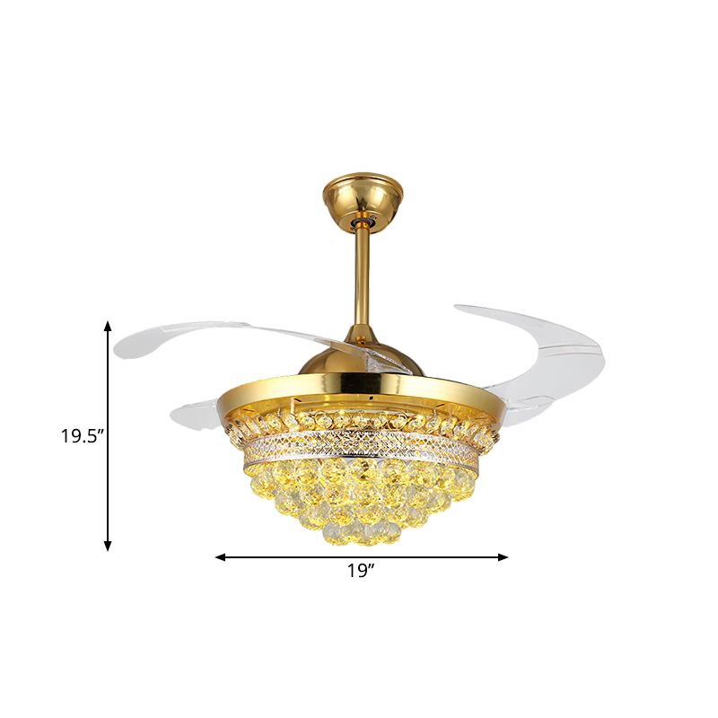 4 lames de la lampe à la lampe à la lampe à fans à la lampe à cristal LED simple SIMPLE LED LEMILS SEMI LEMPRIMMENT EN GOLD, 19 "Largeur