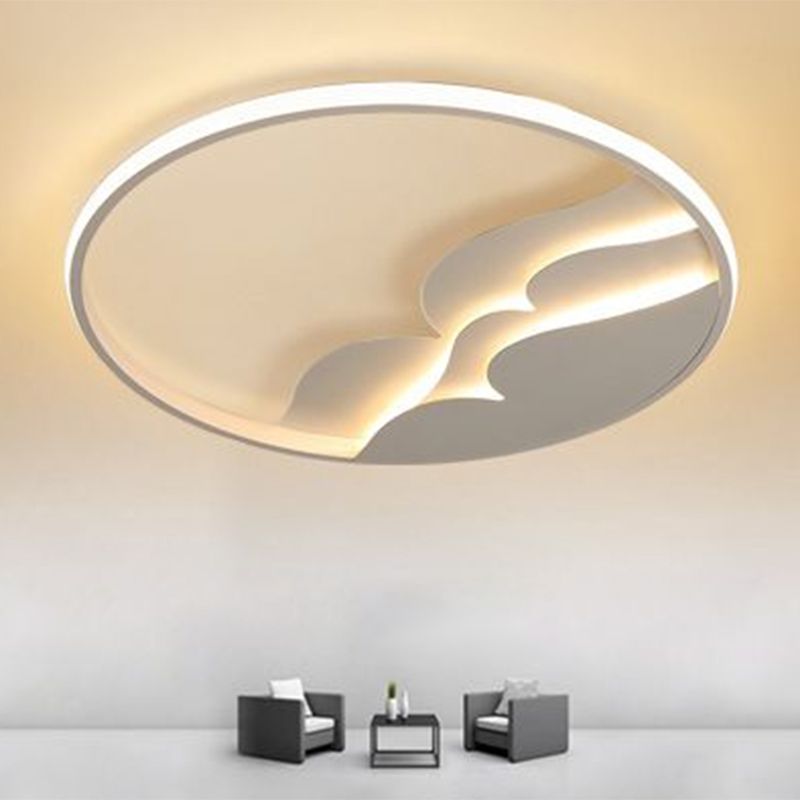 Wave Metal LED Flush Mount Modern Style White Flushmount Ceiling Light with Halo Ring for Bedroom