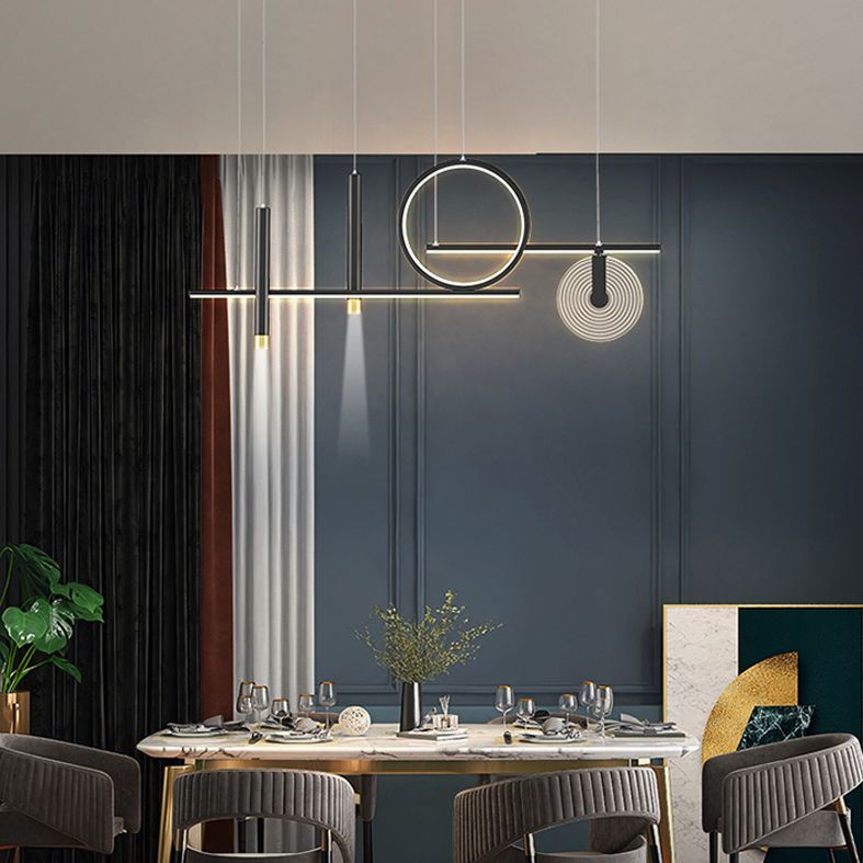 Minimalist Shaded Hanging Island Light Metal Dinning Room LED Island Pendant Light in Black