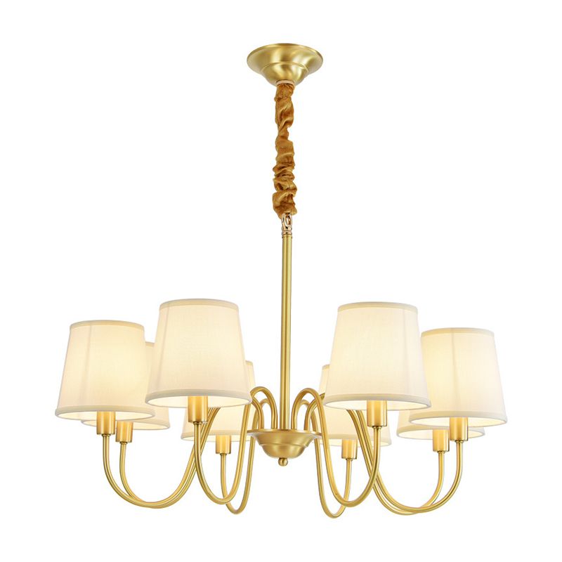 Fabric Bucket Shade Suspension Light Simplicity Living Room Chandelier Light in Brass