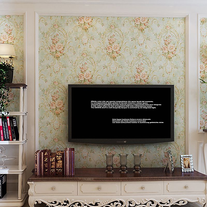 Green Farmhouse Wallpaper 57.1-sq ft Peony Blossom Wall Covering for Bedroom Decor