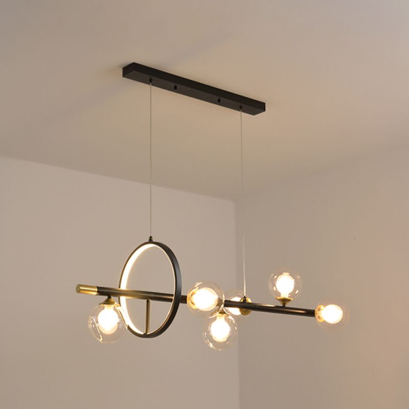 Contemporary Style Spherical Island Lighting Clear Glass Island Light Fixtures in Black