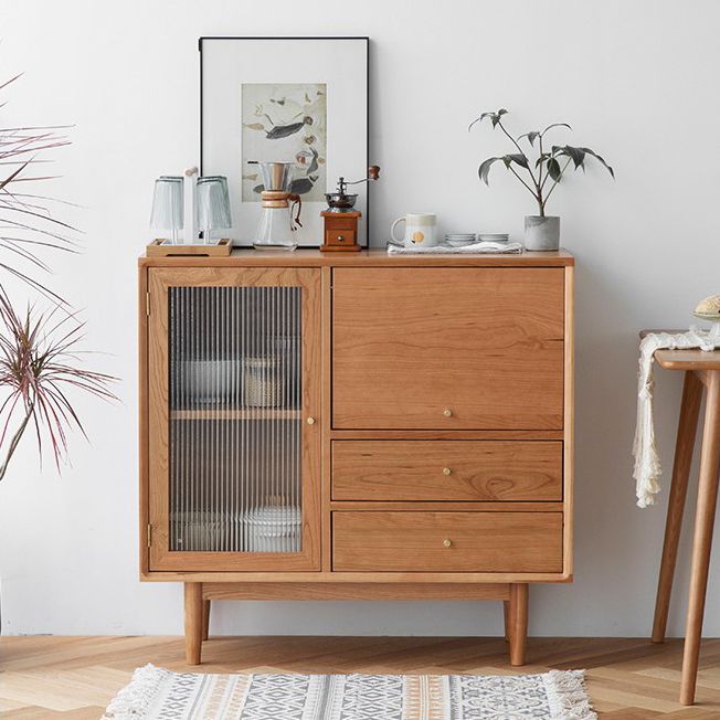 Contemporary Sideboa Wood Adjustable Shelving Side Board with Drawers and Cabinets
