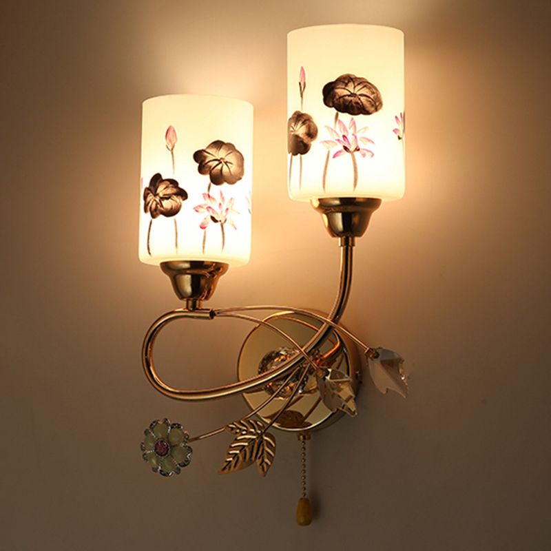 Handpachtglaszylindrische Wandlampe moderne 2 Lichter Gold Leuchtenlicht