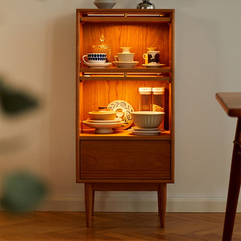 Solid Wood Cabinet Natural Glass Paned Accent Cabinet with Doors