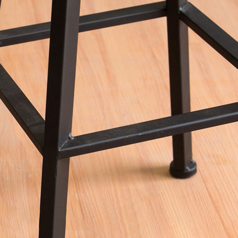 Industrial Leather Wood Counter Bar Stool Armless Adjustable Height Stool