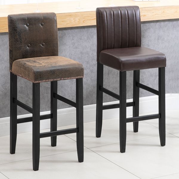 Taburete de bar Bristol de madera maciza de cuero moderno con reposapiés y respaldo bajo