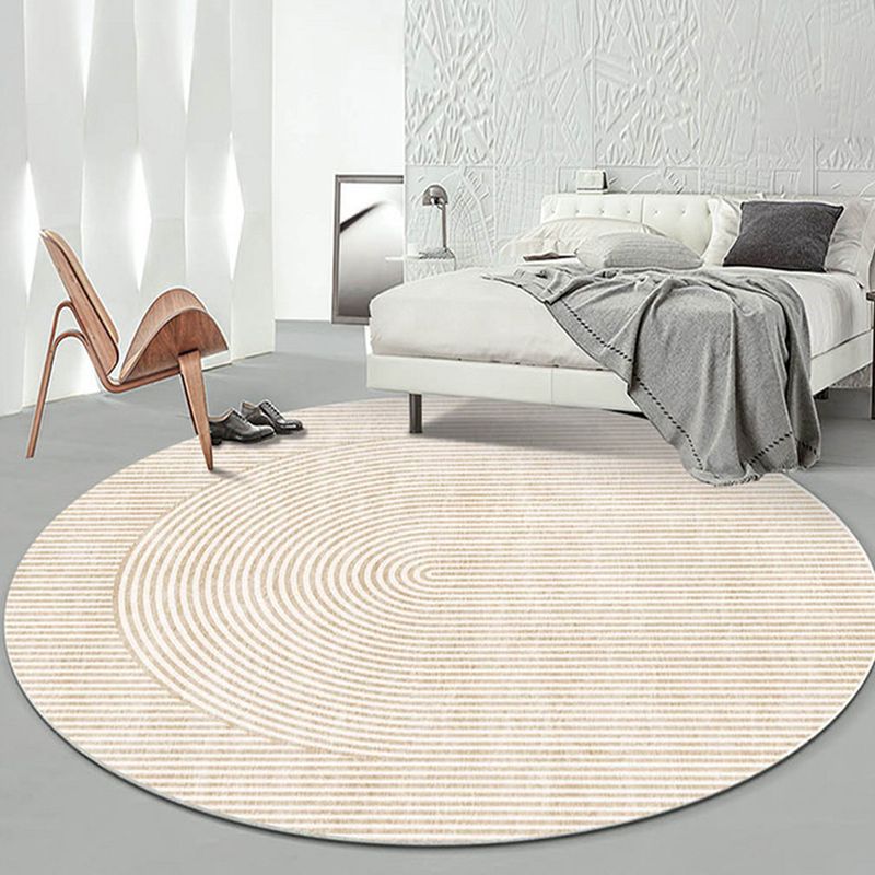 Light Brown Stirpe Rug Polyester Casual Rug Non-Slip Backing Rug for Living Room