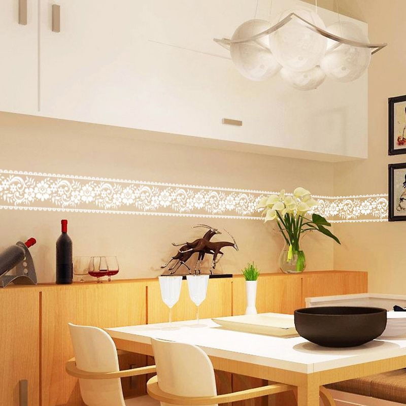 Flower Trim Stick Wallpapers Set of 2 Pcs White Country Style Wall Decor for Bathroom