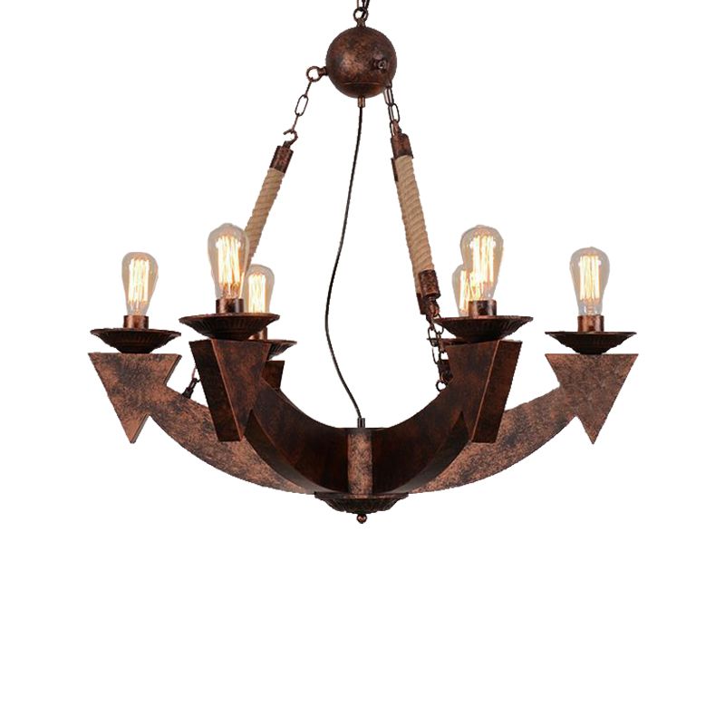 Lámpara de techo de 6 luces con bombilla expuesta de araña de comedor industrial de metal luz colgante en cobre desgastado