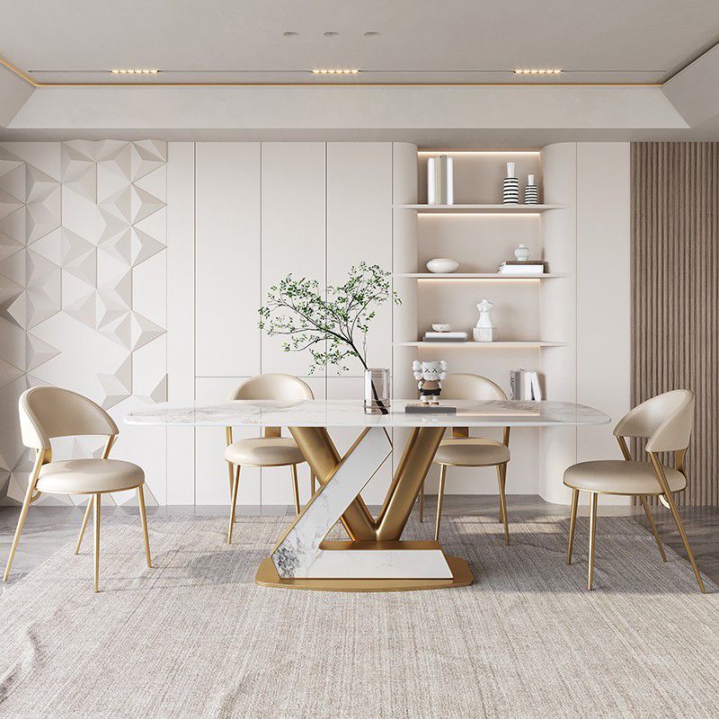 Rectangle Dining Table Set 1/4/5/7 Pcs Sintered Stone Top Table with Chairs