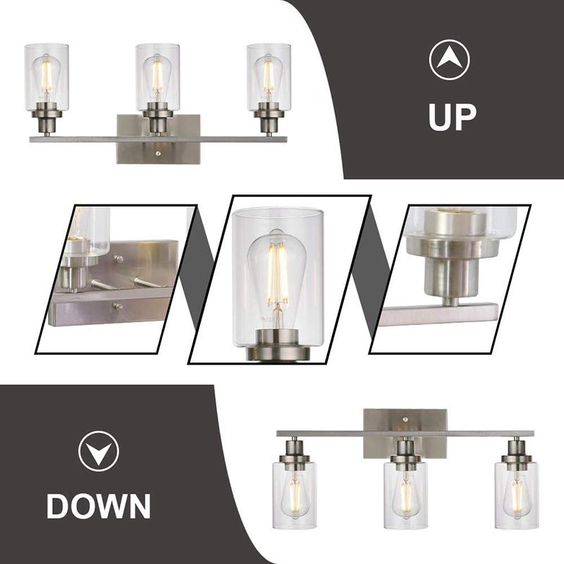 3-Licht-Zylinder Waschtischwandleuchten Retro Industrial Style Glass Waschtisch Licht