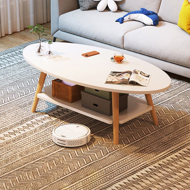 Modern Wood Cocktail Table 4 Legs Coffee Table with Storage Shelf