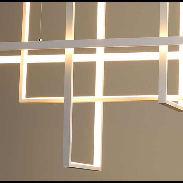 White Frame Rectangular Hanging Light Minimalism LED Acrylic Island Lighting Fixture