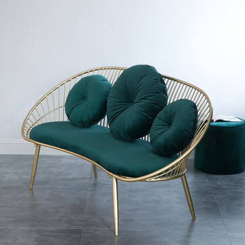 Modern Sloped Arm Sofa in Gold Metal Frame Sofa with 3 Pillows