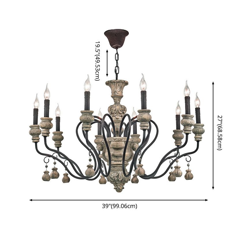 Harz Candlestick Hanging Lampe Traditionelle Esszimmer Kronleuchter in Grau