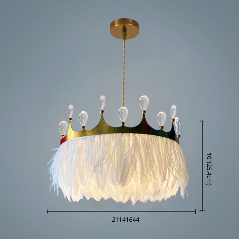 Lámpara de araña de plumas de la corona Luz moderna de dormitorio moderno accesorio de iluminación suspendida