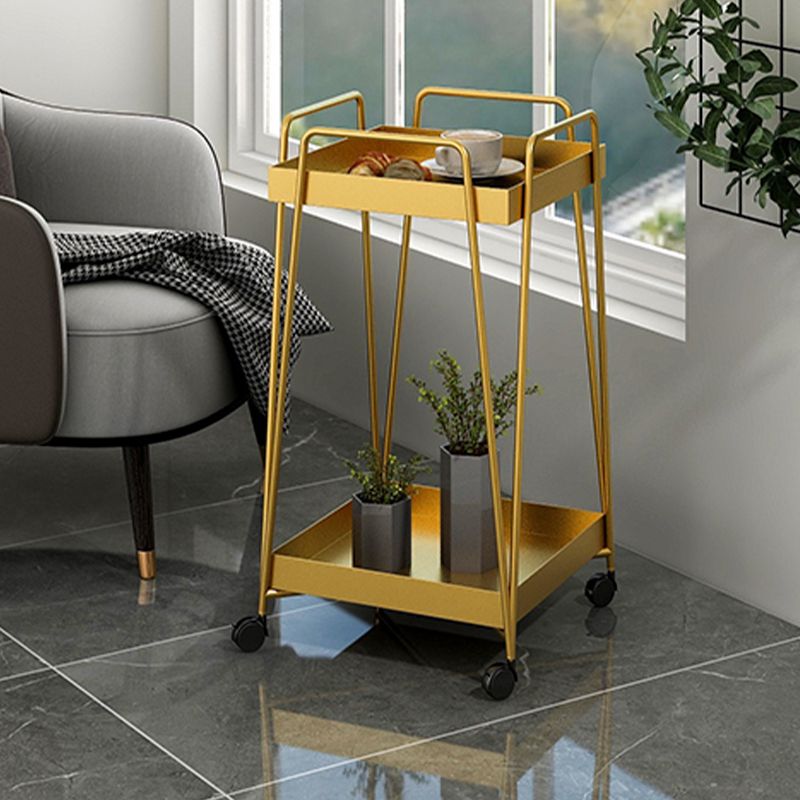 Mid-Century Square Corner Table Metal Tray Top Side End Table with Storage