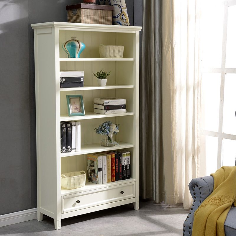 Modern Style Closed Back Bookcase Standard Wooden Bookshelf  in White