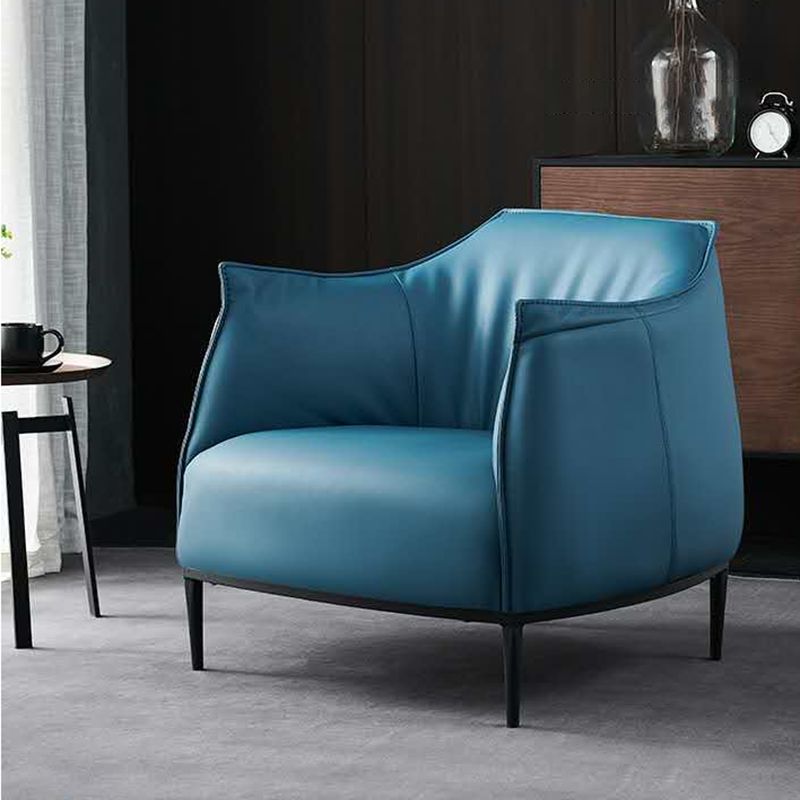 Modern Style Leather Armrest Fixed Backrest Black Base Upholstered Armed Chair