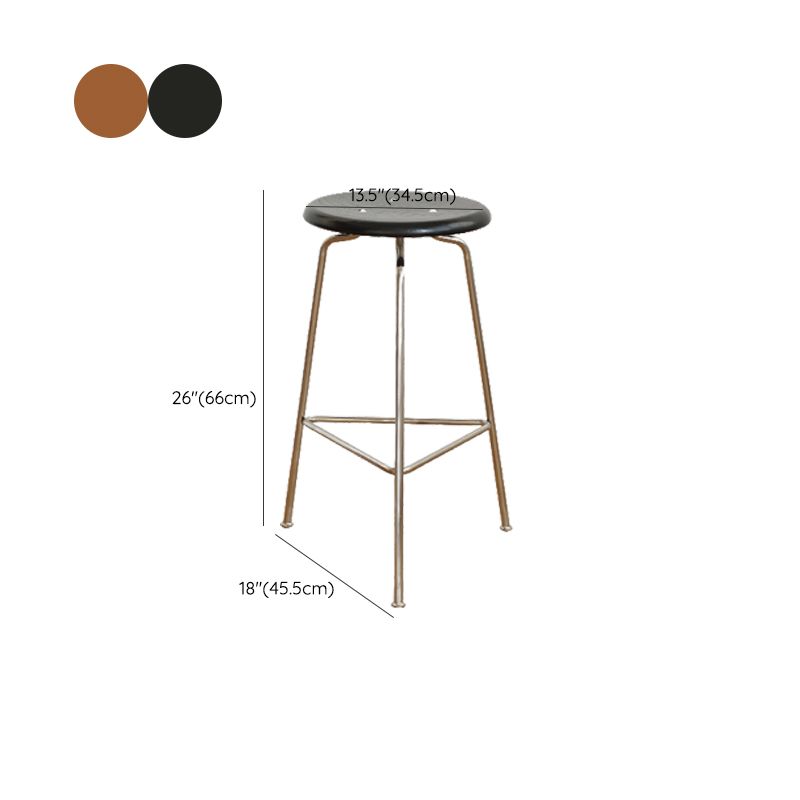 Contemporary Solid Wood Round Armless Bar Stool with Metal Base