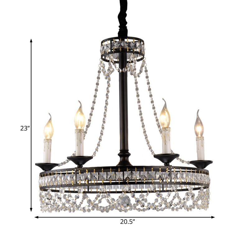 Black Round Chandelier Lamp Nordic Crystal 4/6/8 Heads Pendant Lighting Fixture for Living Room