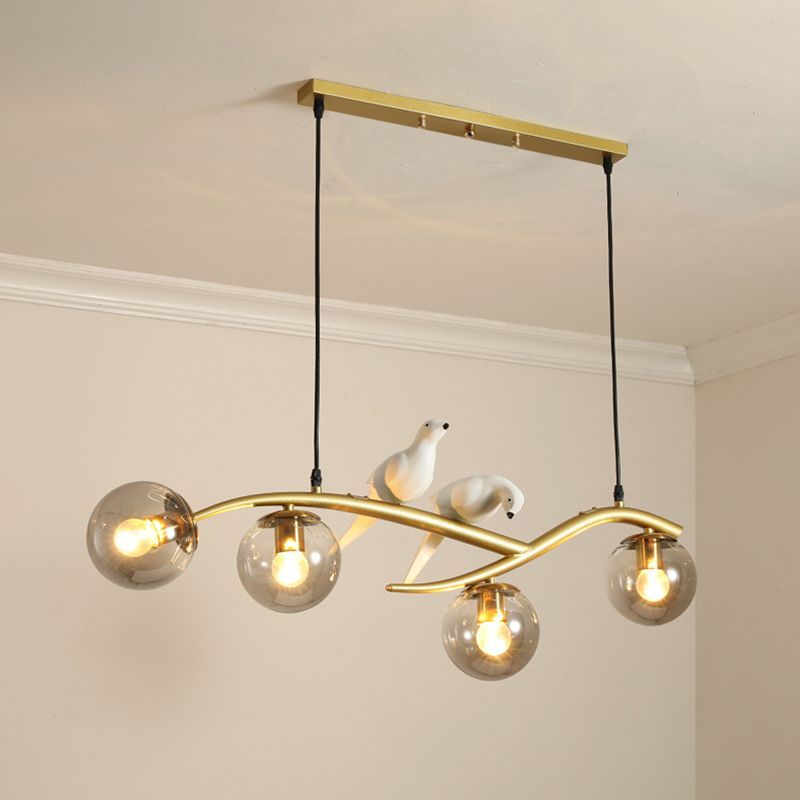 Glass Globe Island Light in Modern Luxury Style Lacquered Iron Pendant Light for Dining Room