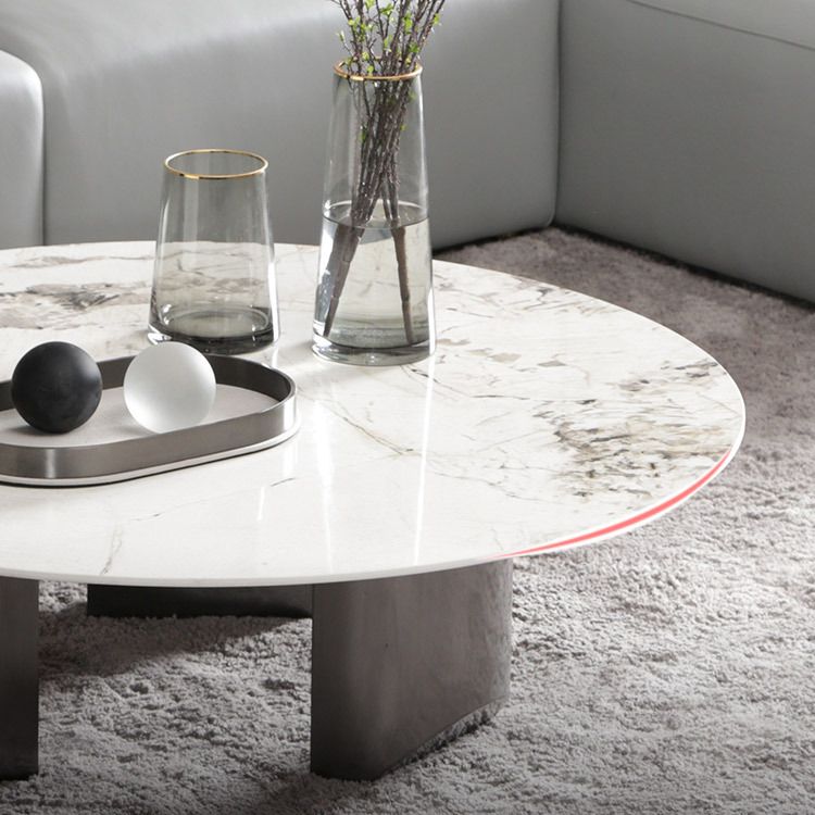 Glam Round Slate Cocktail Table Stainless Steel 3 Legs Coffee Table