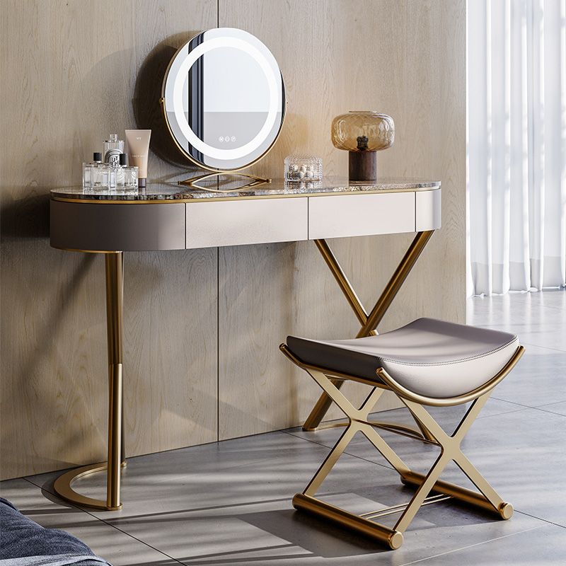 Lighted Mirror Vanity Table Set Luxurious Stone Top Dressing Table