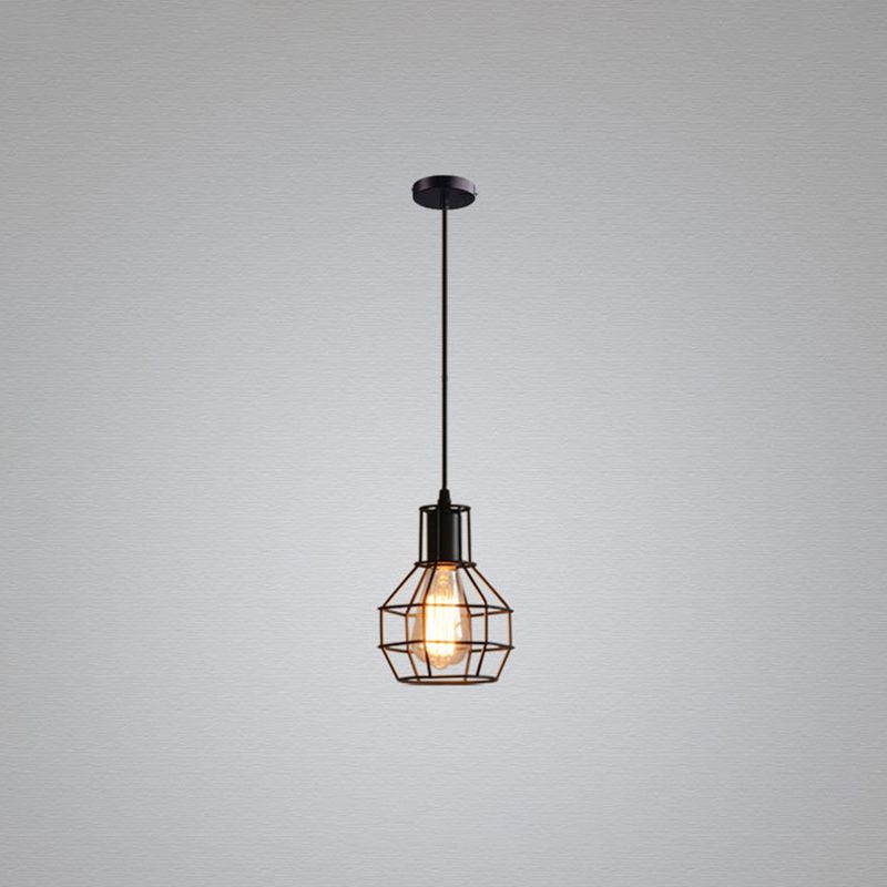 Cage de grenade noire Hanging Light Simplicity Fer 1 Bulbe Dining Room Pendant Lightture
