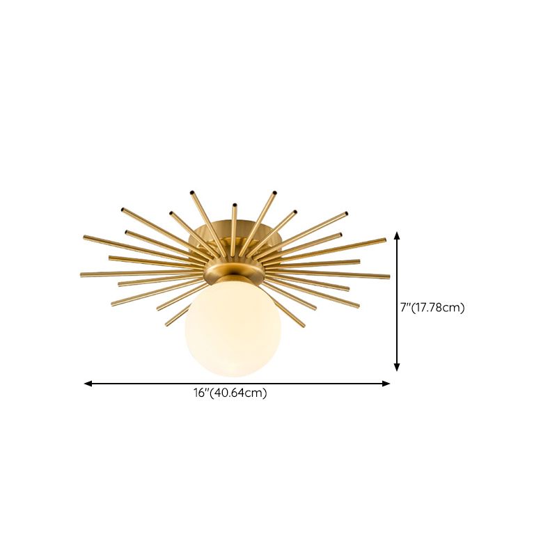 1-Light Globe Flush Ceiling Lights Modern Glass Flush Mount in Gold