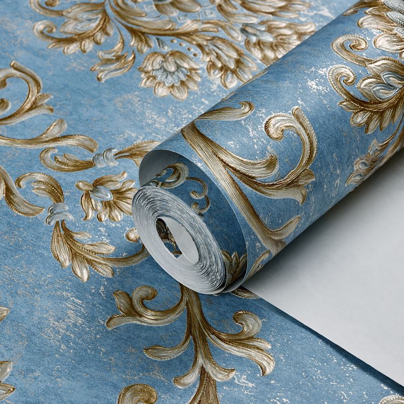 Luxe Damask Temporary Wallpaper Roll in Dark Color Living Room Peel and Stick Wall Art, 17.1-sq ft