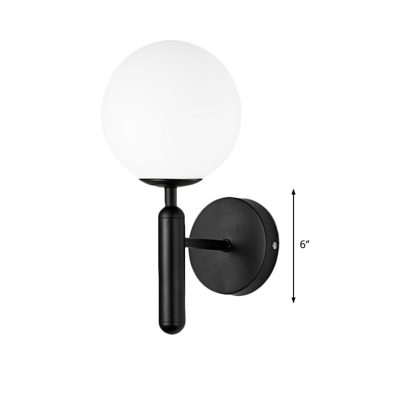 1 Light Clear Textured Glass Wall Sconce Light Modern Black Globe Bedroom Lighting Fixture