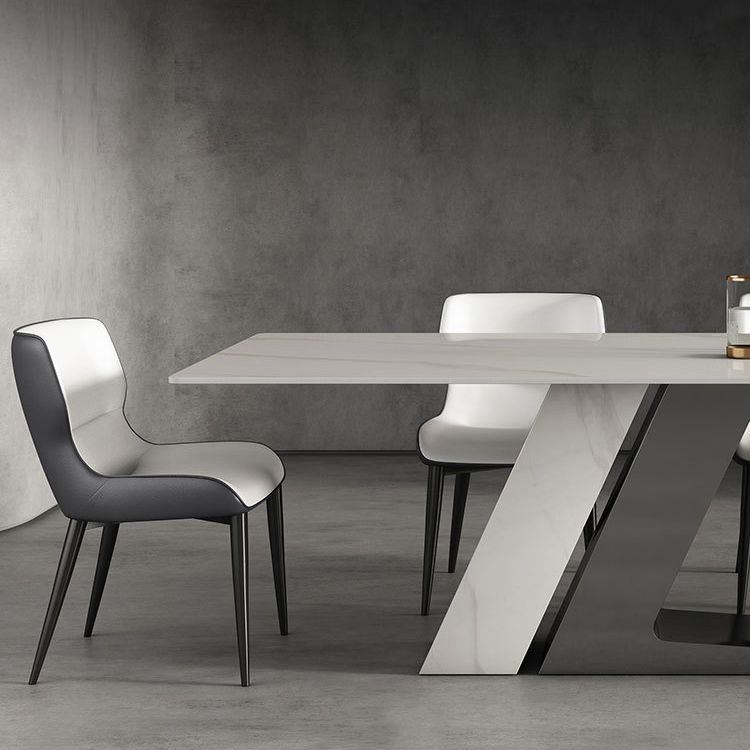 Modern Sintered Stone Dining Table Set with Rectangle Table and Metal Base Formal Dining Set
